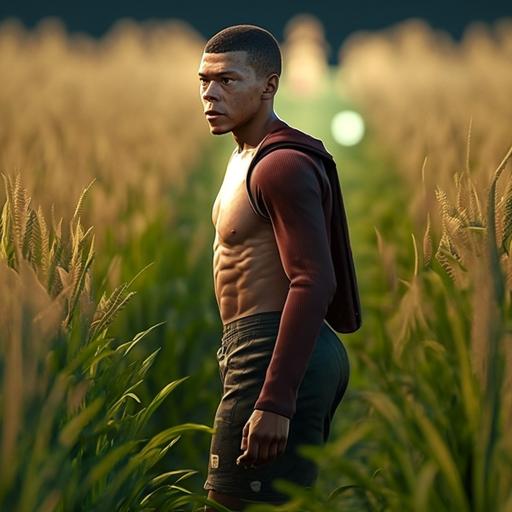 walks in a field of corn, photo realistic, unreal engine, cinematic lighting, 8k v4