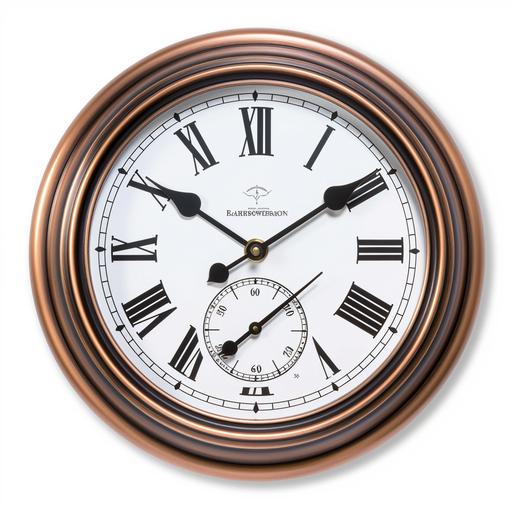 wall clock-roman numerals on white dial, Wall Clock with Thermometer and Hygrometer，30cm diameter, bronze plastic frame,retro clock hands