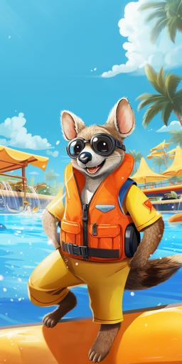 wallaby cartoon wear life jacket play waterpark
