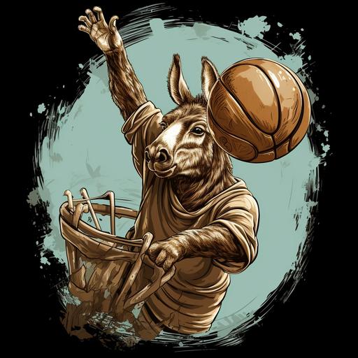 a donkey using basket ball t-shirt