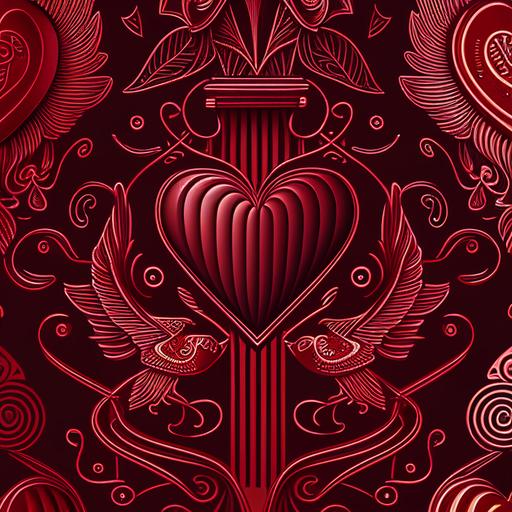 wallpaper, cupid, love, arrow, infinity symbol, love potion, deep reds, intricate detail, pinstripes, seamless pattern