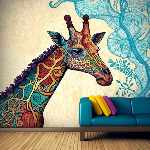 wallpaper giraffe art indian highly detailed line drawing colorful pattern 16:9