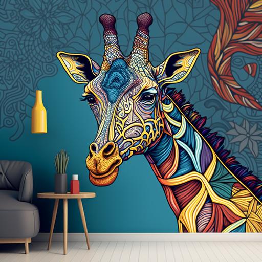 wallpaper giraffe art indian highly detailed line drawing colorful pattern 16:9