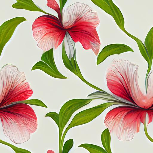 wallpaper, hibiscus-style flowers, of all colors, repeating pattern, with a white background --tile --upbeta --v 3