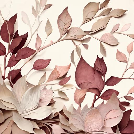 wallpaper, long petals with long branches, coffee beige, dusty beige, burgundy, vintage colors, delicate pink, delicate shades of pink, scarlet, raspberry, brown, dusty brown, swamp, rose, pale pink, dusty rose, spring tones, shades of pink, shades of pink, white background --v 4 --q 1