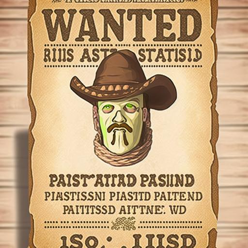 pastiched Wild West wanted poster of a pistachio bandit --v 4