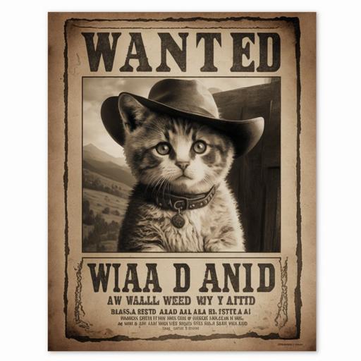 wanted dead or alive poster:: wanted dead or alive poster with the picture of a cute kitten on it::