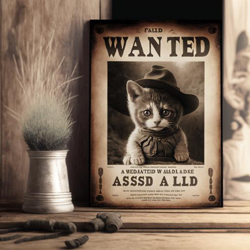 wanted dead or alive poster:: wanted dead or alive poster with the picture of a cute kitten on it::