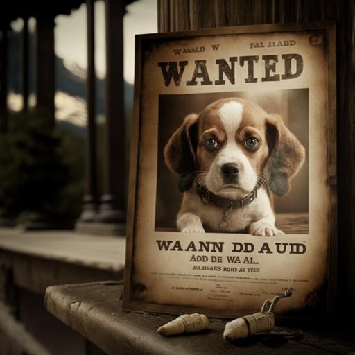 wanted dead or alive poster:: wanted dead or alive poster with the picture of a cute puppy on it::