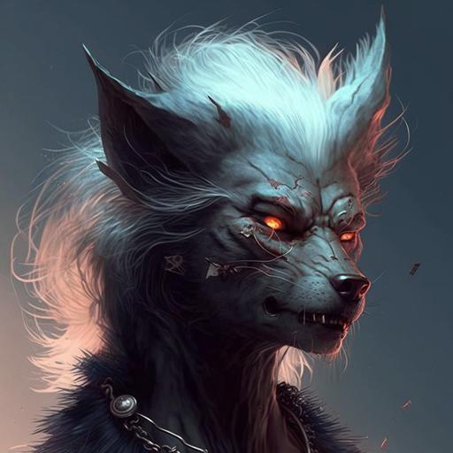 anime style fluff werewolf, cool face
