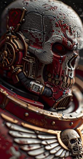 warhammer 50k on a black background, in the style of canon ts-e 17mm f/4l tilt-shift, intricate textures, red and gray, captures raw emotions, ue5, intense coloration, skull motifs --c 35 --ar 13:25 --s 400 --v 6.0 --sref