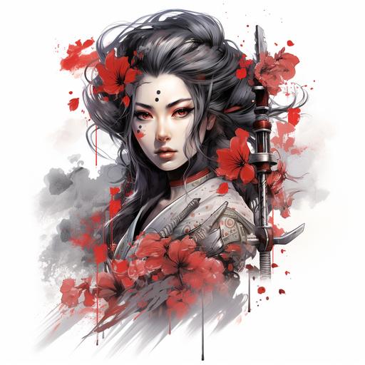 warrior geisha illustration, anime style