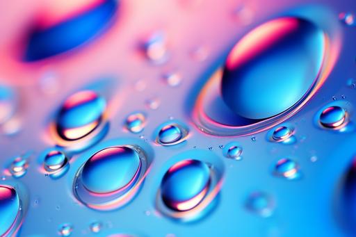 water drops floating on blue gradient background, in the style of mesmerizing colorscapes, matte photo, uhd image, robin moline, hyper-realistic oil, fluorescent colors, light silver and teal --ar 3:2