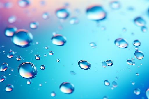 water drops floating on blue gradient background, in the style of mesmerizing colorscapes, matte photo, uhd image, robin moline, hyper-realistic oil, fluorescent colors, light silver and teal --ar 3:2