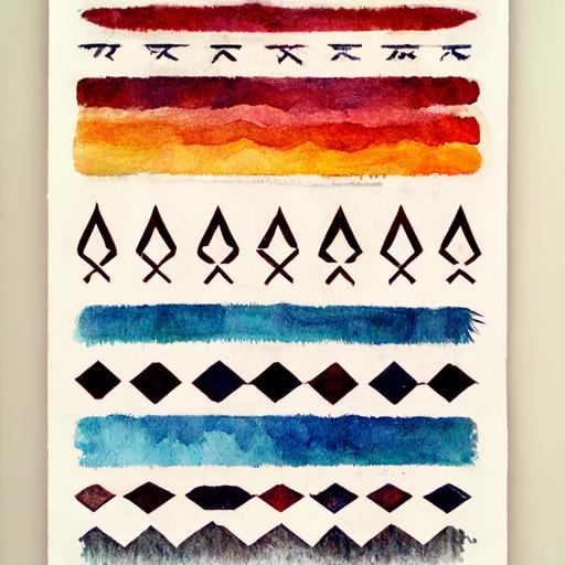 watercolor Native American Cherokee white mountain Apache symbols and traditional patterns hd