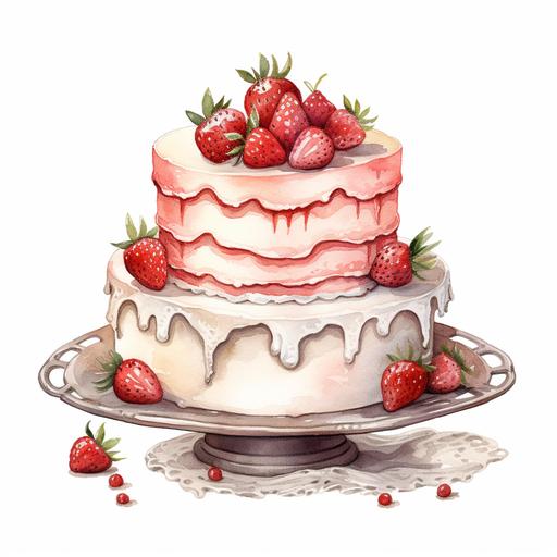 watercolor Vintage Romantic Cake Valentine clipart, watercolor, handdrawn, detailed, realistic, white background --v 5.2