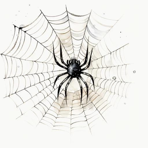 watercolor black pencil drawing spiderweb clipart white background
