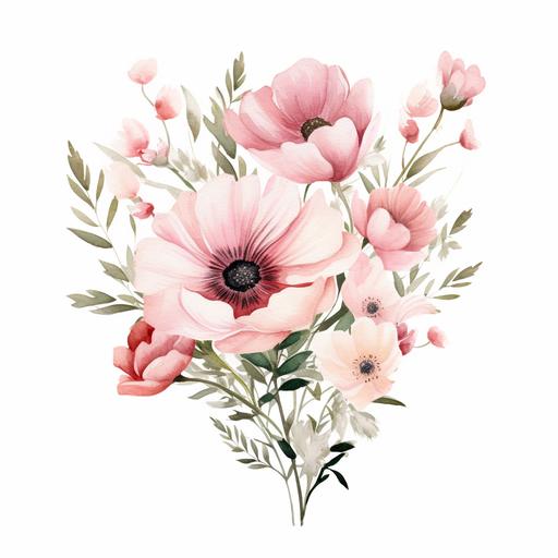 watercolor blush pink bouquet wildflowers clipart white background