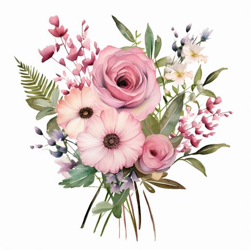 watercolor blush pink bouquet wildflowers clipart white background