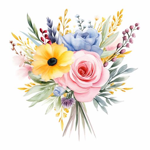 watercolor boho bouquet wildflowers clipart white background