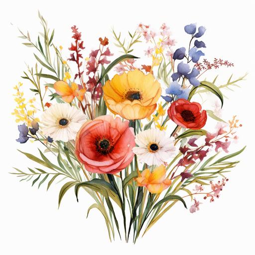 watercolor boho bouquet wildflowers clipart white background