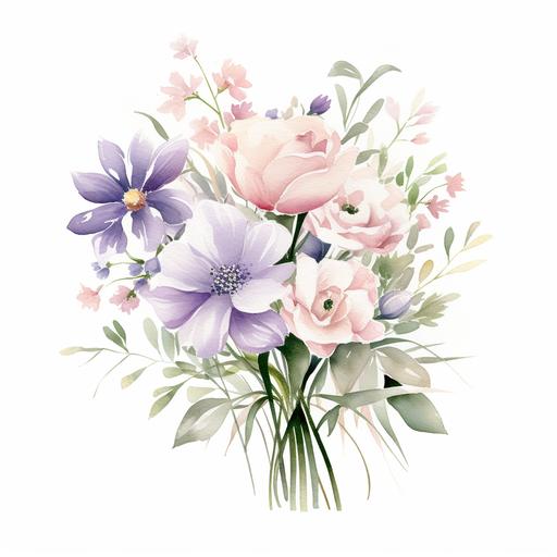 watercolor bouquet soft wildflowers clipart white background