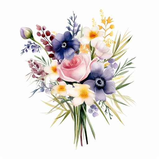 watercolor bouquet wildflowers clipart white background