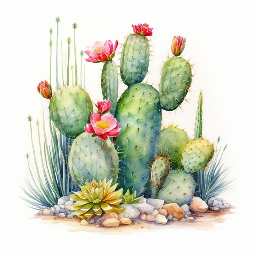 watercolor cactus white background