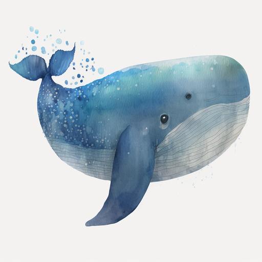 watercolor cartoon blue whale