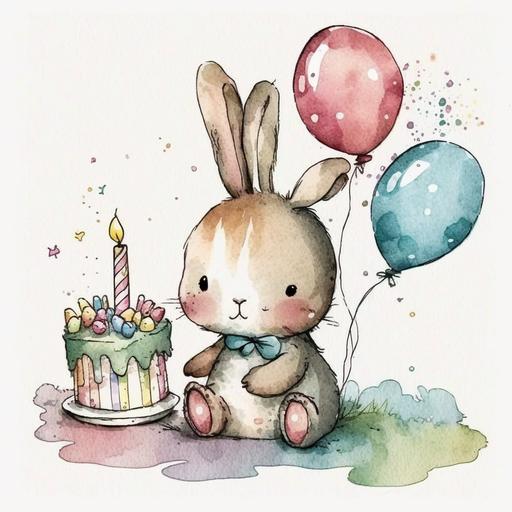 watercolor cartoon bunny happy birthday