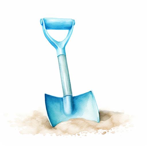 watercolor clipart aqua blue sand shovel sand pale toy, in sand watercolor, white background