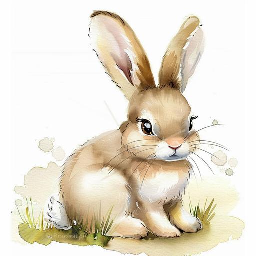 watercolor clipart cute baby bunny, white background
