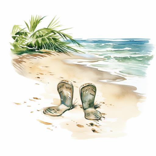 watercolor clipart feet in sand at the beach, white background