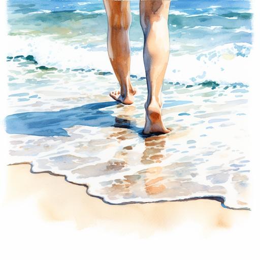 watercolor clipart female feet in sand at the beach, white background