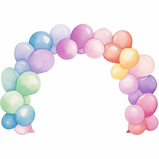 watercolor clipart, rainbow pastel balloon arch, cirlces the same size, balls, white background