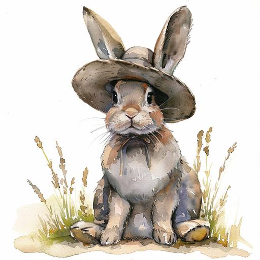watercolor easter rabbit waring a hat vintage, soft ar 17:22