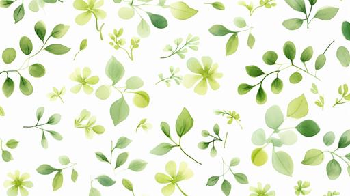 watercolor green florals ornamnet seamless pattern on a white background, 4k, --ar 16:9