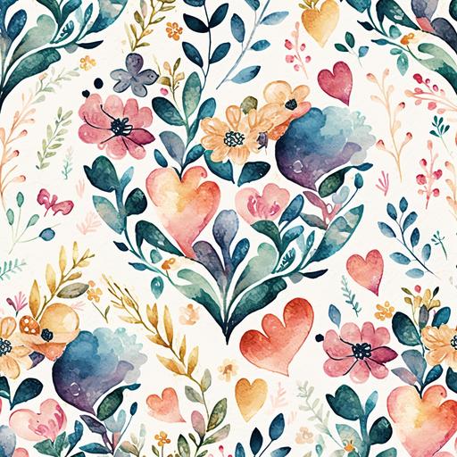 watercolor hearts flowers and moms wallpaper pattern design