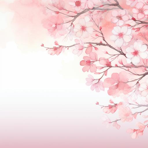 watercolor illustration, flower background, a bunch of pink and white cherry blossom branches on the top side of the image, crisp and thin lines, a soft pink color filling the rest of the frame, elegant, dreamy, detailed brush strokes, 8k, beautiful wallpaper, plenty of copyspace. --ar 1:1 --v 5.2