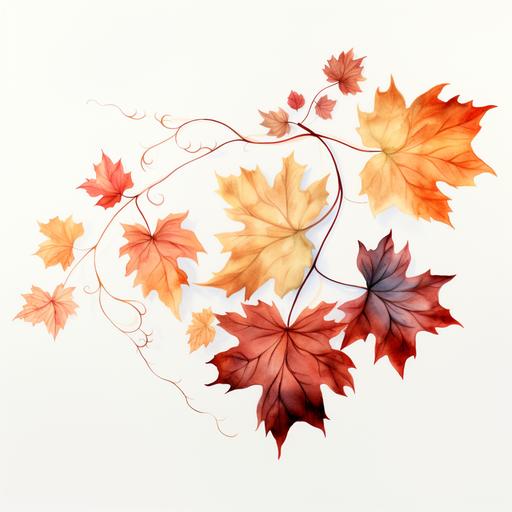 watercolor large vine leaf autumnal white background