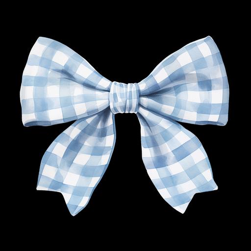 watercolor light blue and white gingham bow, on black background