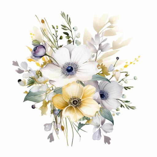 watercolor neutral bouquet wildflowers clipart white background