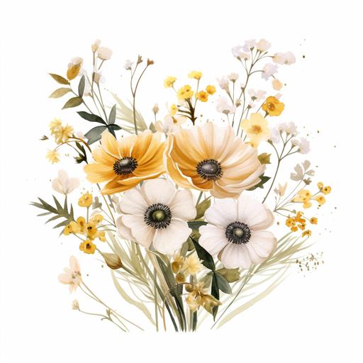 watercolor neutral bouquet wildflowers clipart white background
