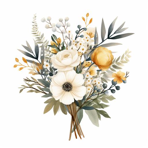 watercolor neutral bouquet wildflowers clipart white background