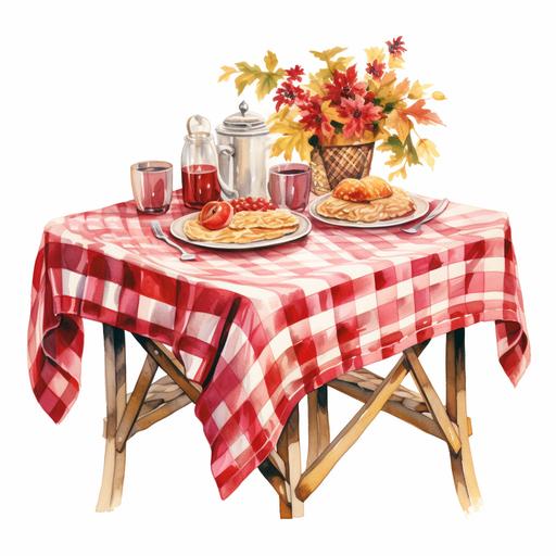 watercolor red checkered tablecloth autumn pic nic clipart white background