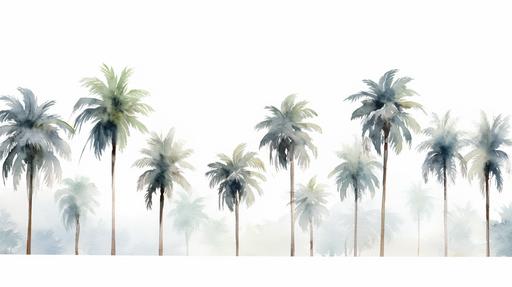 watercolor texture of palm trees painted on a white background, 4k, --ar 16:9