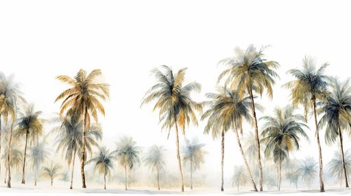 watercolor texture of palm trees painted on a white background, 4k, --ar 16:9