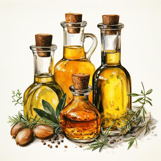 watercolor vegetable oils clipart, hd, on white background --s 500