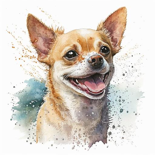 watercolor, whimsical, chihuahua dog smiling