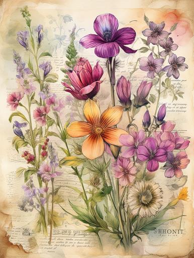 watercolor wildflower digital junk journal page --ar 3:4